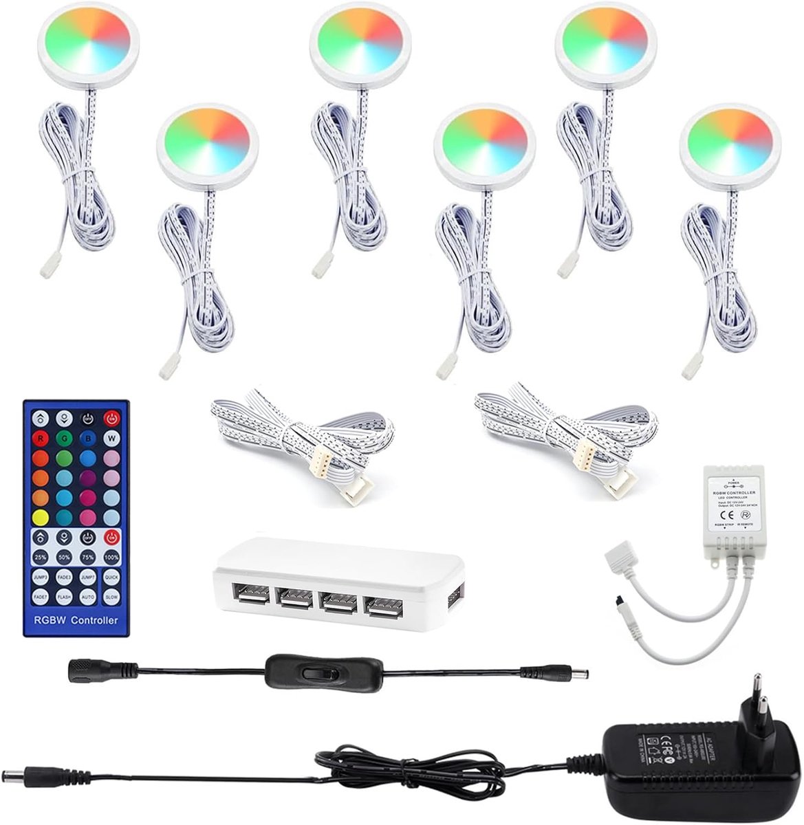 AIBOO RGB Undermount Light for Kitchen LED with Remote Control Round Cabinet Lights Dimmable Display Light Colour - ShopVlot