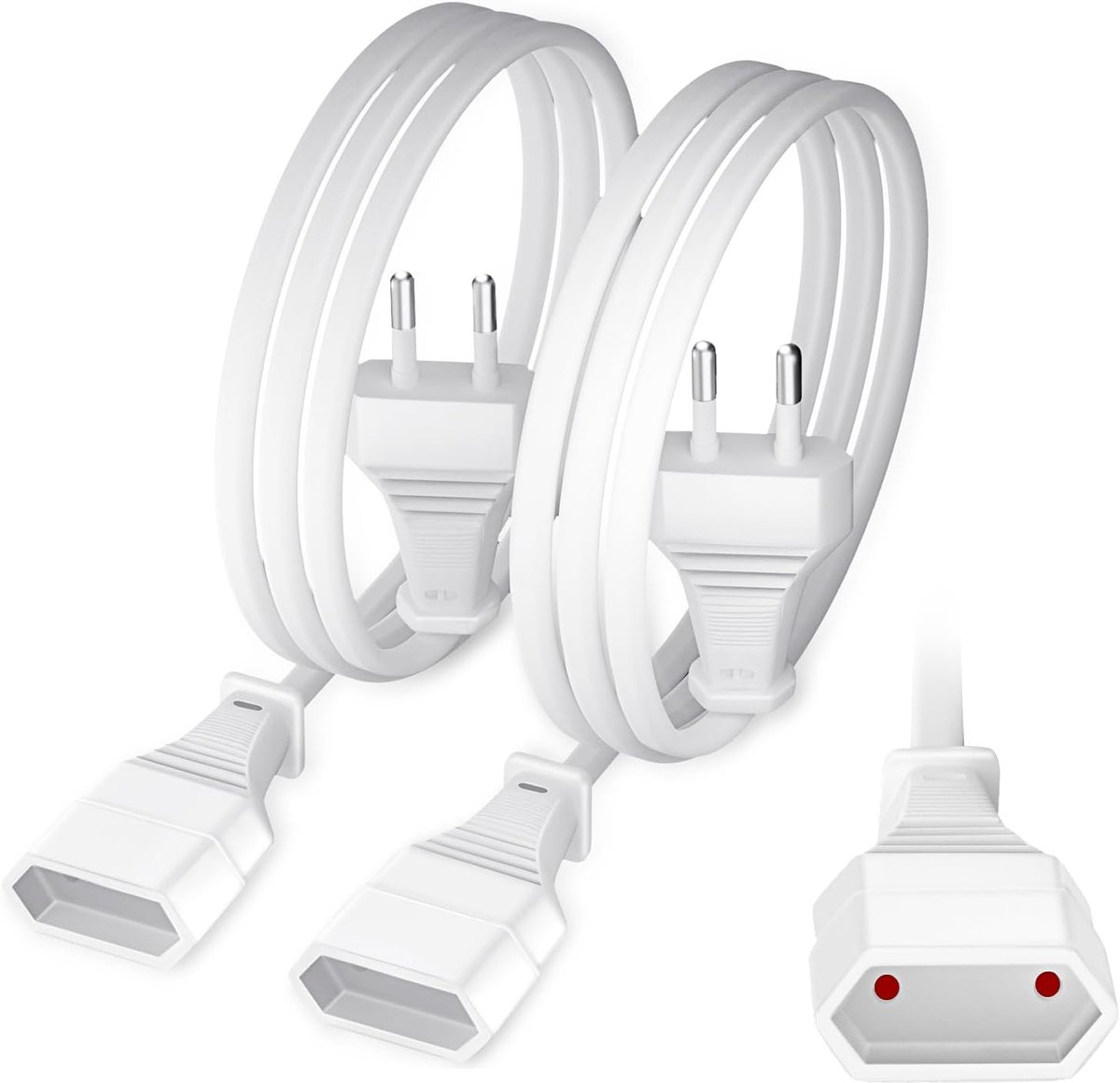 Extension Cable, Pack of 2, Extension Cable, Flat Plug, Type C Plug, Euro Plug to Type C, Euro Bus TV, PC Monitor - ShopVlot