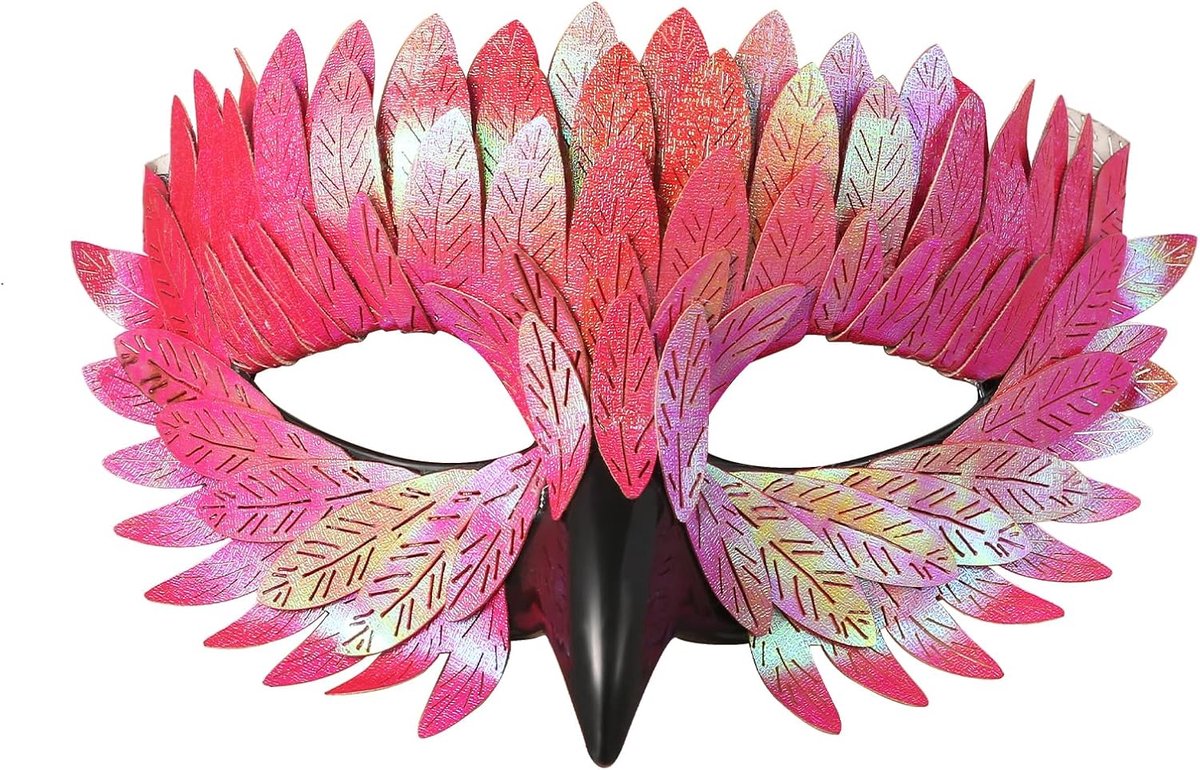 Cupimatch 3D Raven Mask with Beak and Feathers, Pink, Green, Blue, Black, Gothic Raven Mask, Adjustable Elastic Band - ShopVlot