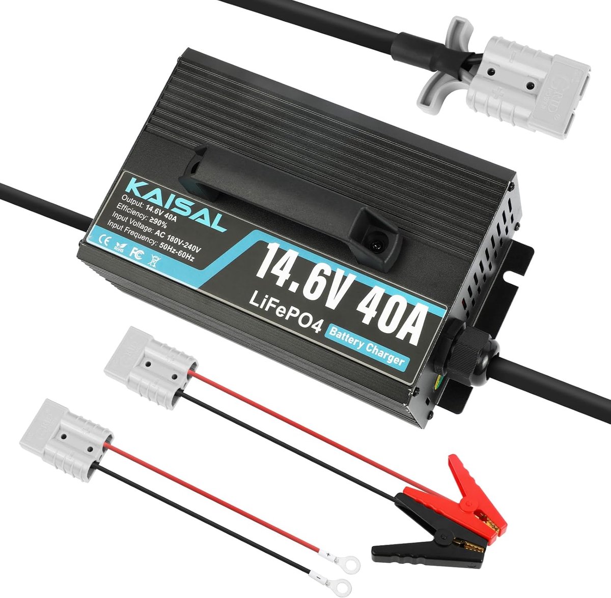 KAISAL LiFePO4 Battery Charger 14.6V 40A for 12.8V Lithium Battery, 12V LiFePO4 Battery Charger 0V Activation Deep - ShopVlot