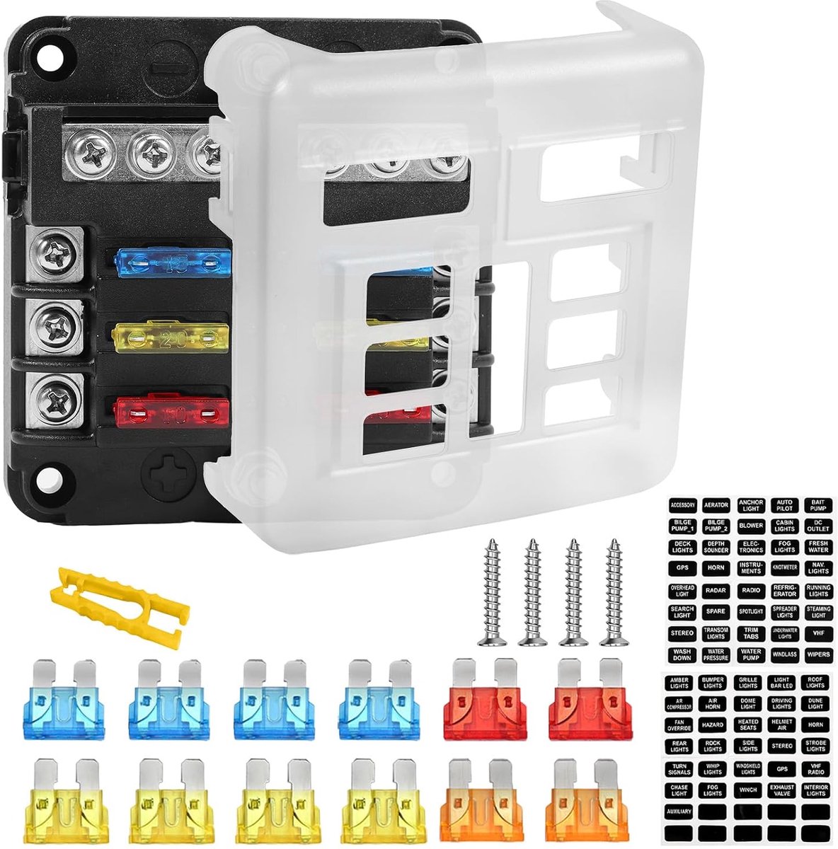 6-voudige zekeringdoos - waterdichte behuizing - met LED-indicator - geschikt voor auto, boot, vrachtwagen - ShopVlot