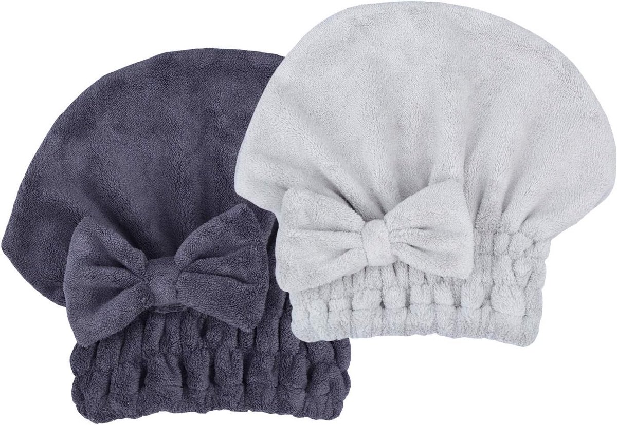 Haardrogende Microfiber Handdoeken - Grijs + Donkergrijs - Douchecap voor Lang en Krullend Haar - Ideaal voor Dames