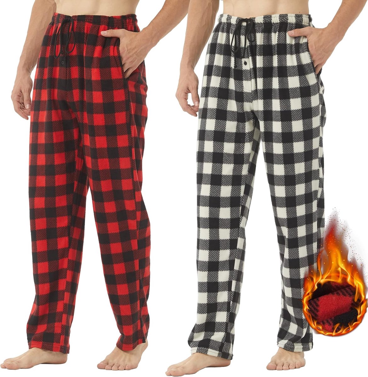 Loungebroek heren 2-pack - fleece ruit - met zakken - comfortabel voor thuis - ShopVlot
