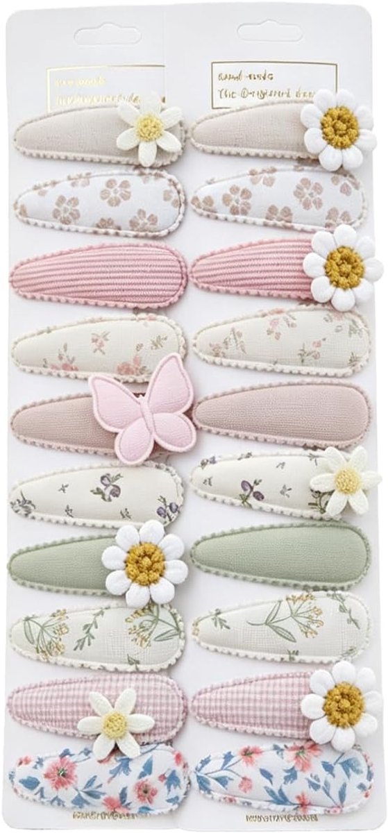 Haarspelden set 20 stuks - bloemen en strikjes - wit roze groen - voor speelse kapsels - ShopVlot