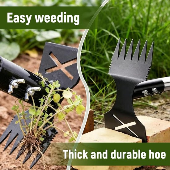 Langhandige onkruidverwijderaar 2-in-1 met hark en hak voor tuin en bloembed, stevige tuingereedschap voor gazon en plantenbed — afbeelding 5