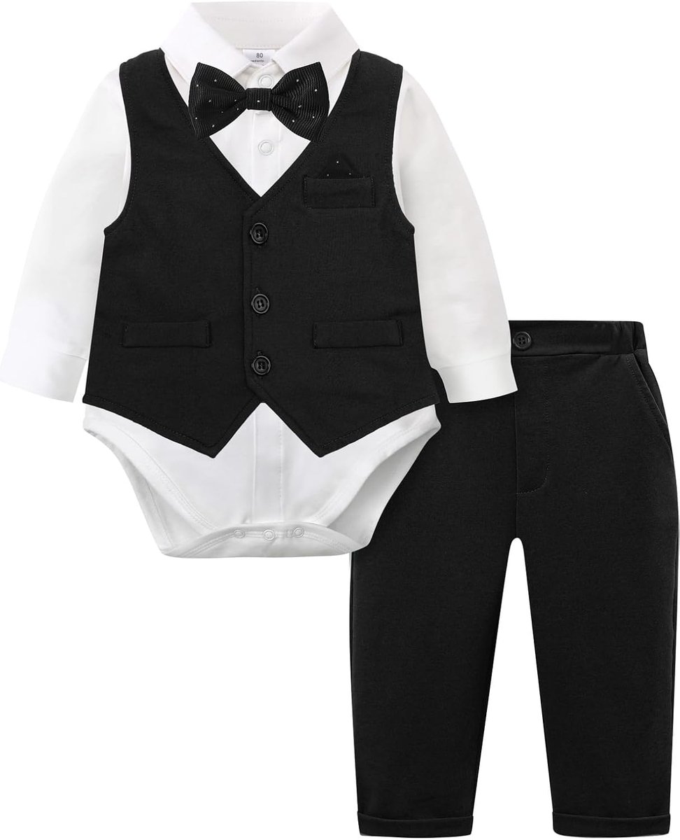Baby kostuum 3-delige set 9-12 maanden - mintgroen met zwart - stijlvolle outfit voor speciale gelegenheden - ShopVlot