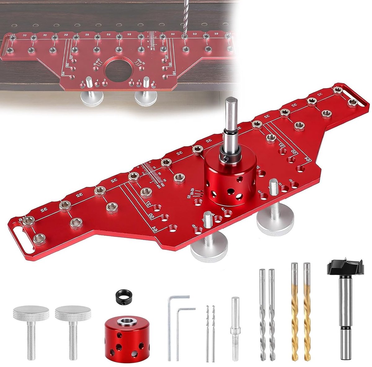 SnelShoppen - Hole Rows Boor Template 2-in-1, Plank Pen Hulpstuk, Scharnier Gereedschap, Aluminium Legering, Drilling Template voor DIY Houtbewerking