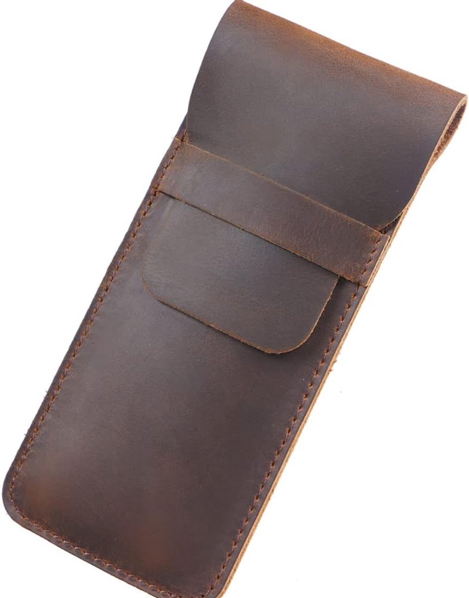Pennenetui met Flap - Leer - Bruin - Handgemaakt en stijlvol - ShopVlot
