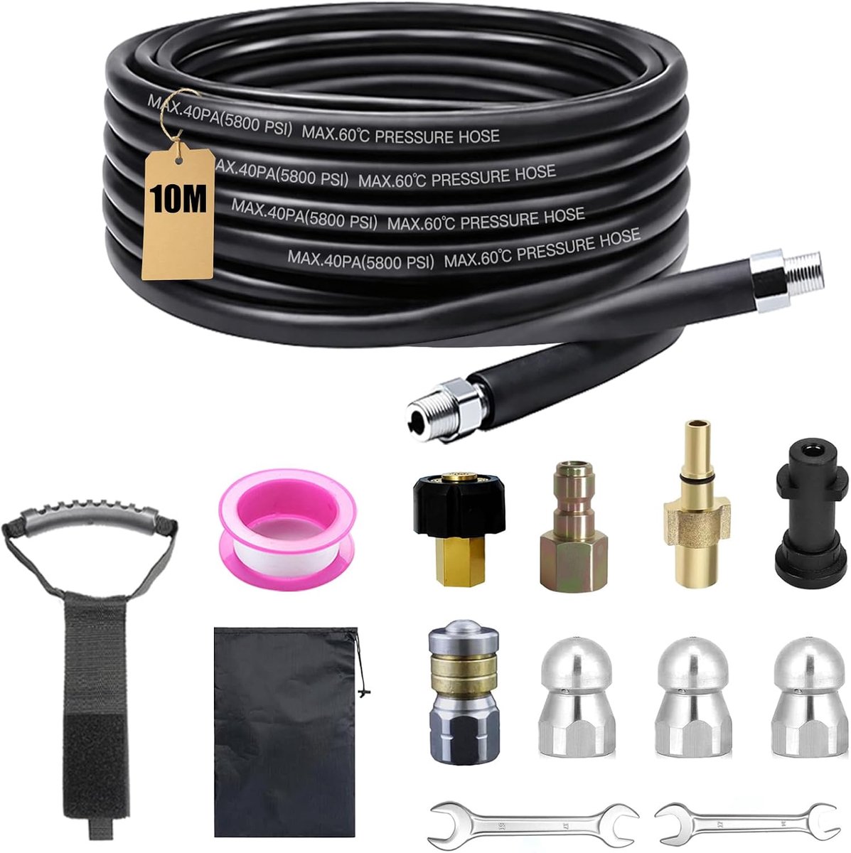 Buisreinigingsslangset 150 cm - universeel met adapter - 400 bar, 140 °C - voor effectieve afvoerreiniging - ShopVlot