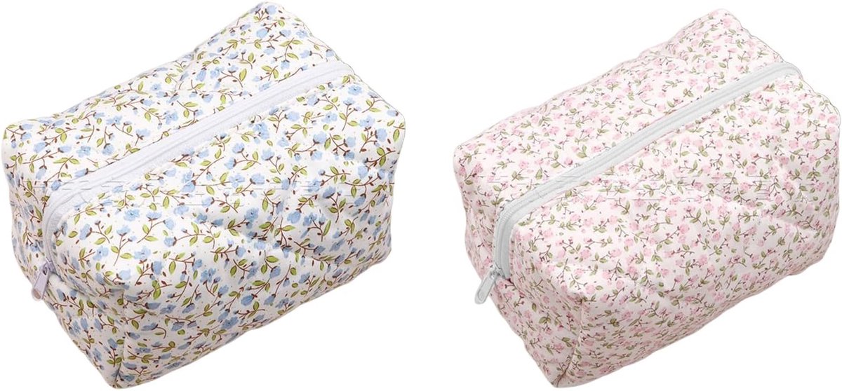 Cosmetic bag 17,5 x 10,5 x 10,5 cm - bloemmotief - katoen - ideaal voor reizen - ShopVlot