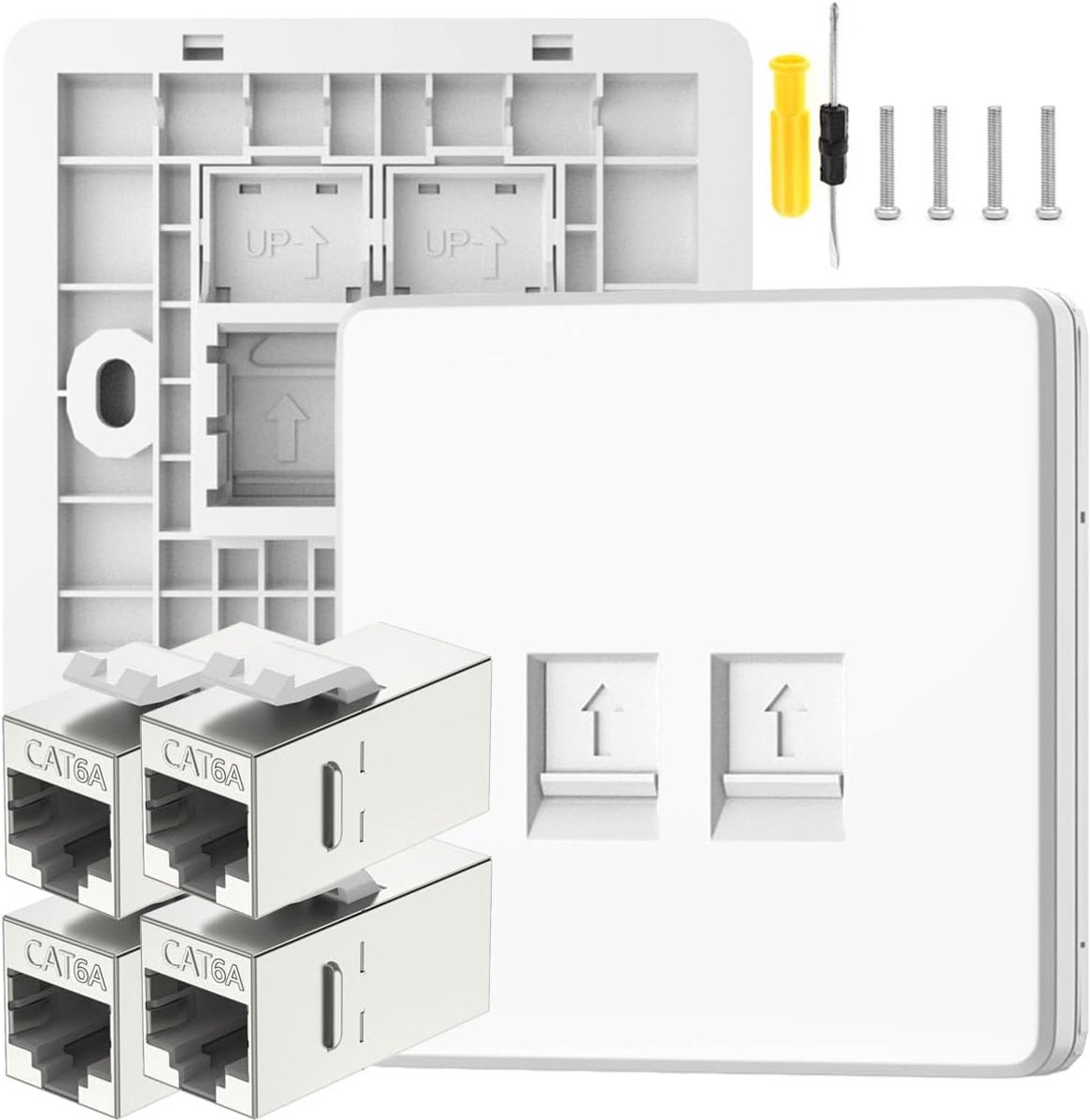 CAT6A 10 Gigabit network bus, Ethernet, RJ45, LAN cable, faceplate, dual port, RJ45 wall buchsen, CAT6A, Ethernet - ShopVlot
