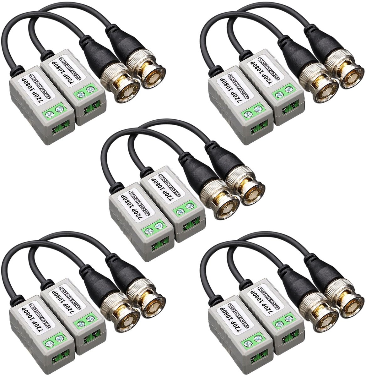 5 Pairs (10 PCS) Passive Video Balun Connector, HD Mini CCTV BNC Video Balun Transceiver Transmitter AHD/TVI/CVI Cable - ShopVlot