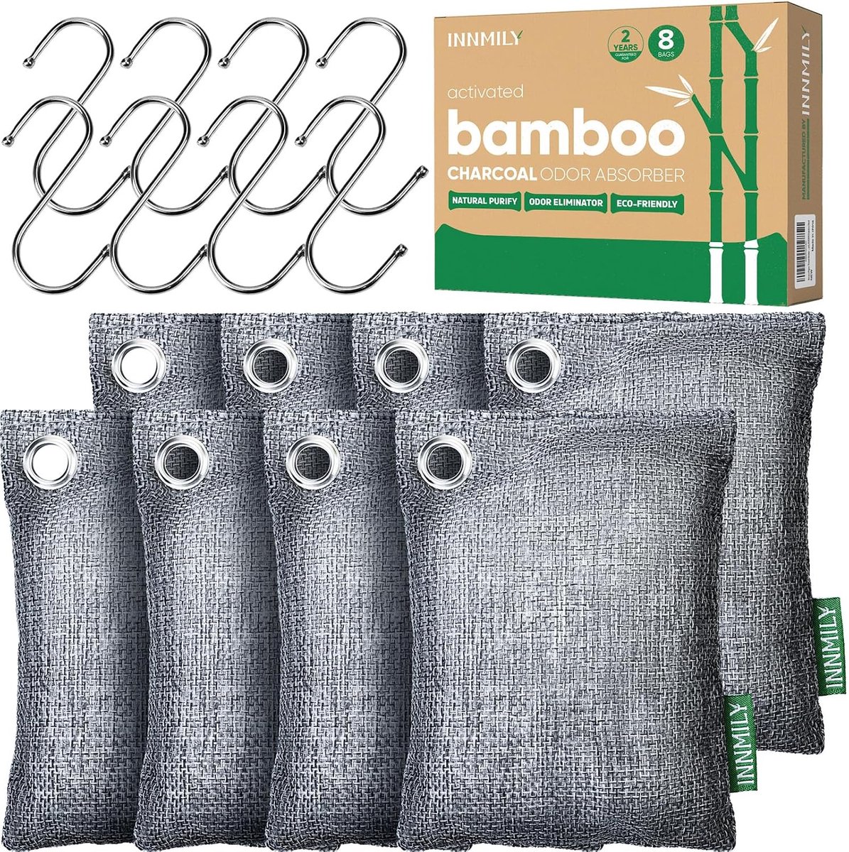Activated Charcoal Odor Absorber,8 Pcs W Hooks Nature Odor Eliminator for Strong Fragrance,Bamboo Charcoal Air - ShopVlot