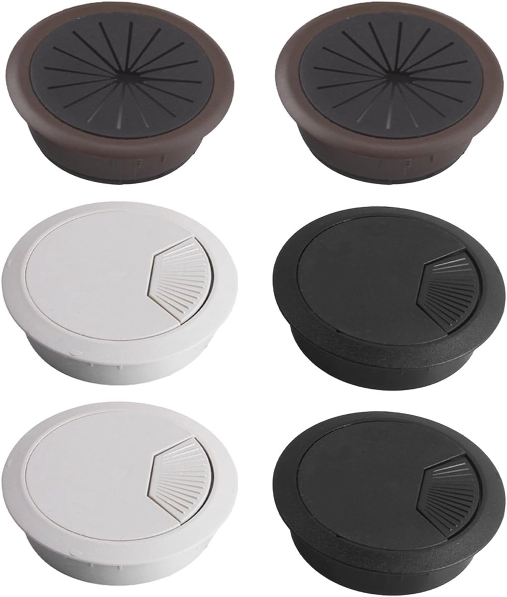 Cable management set, 6 pieces, 60 mm cable passages, black/grey/brown, ABS and rubber, snap closure and soft rubber - ShopVlot