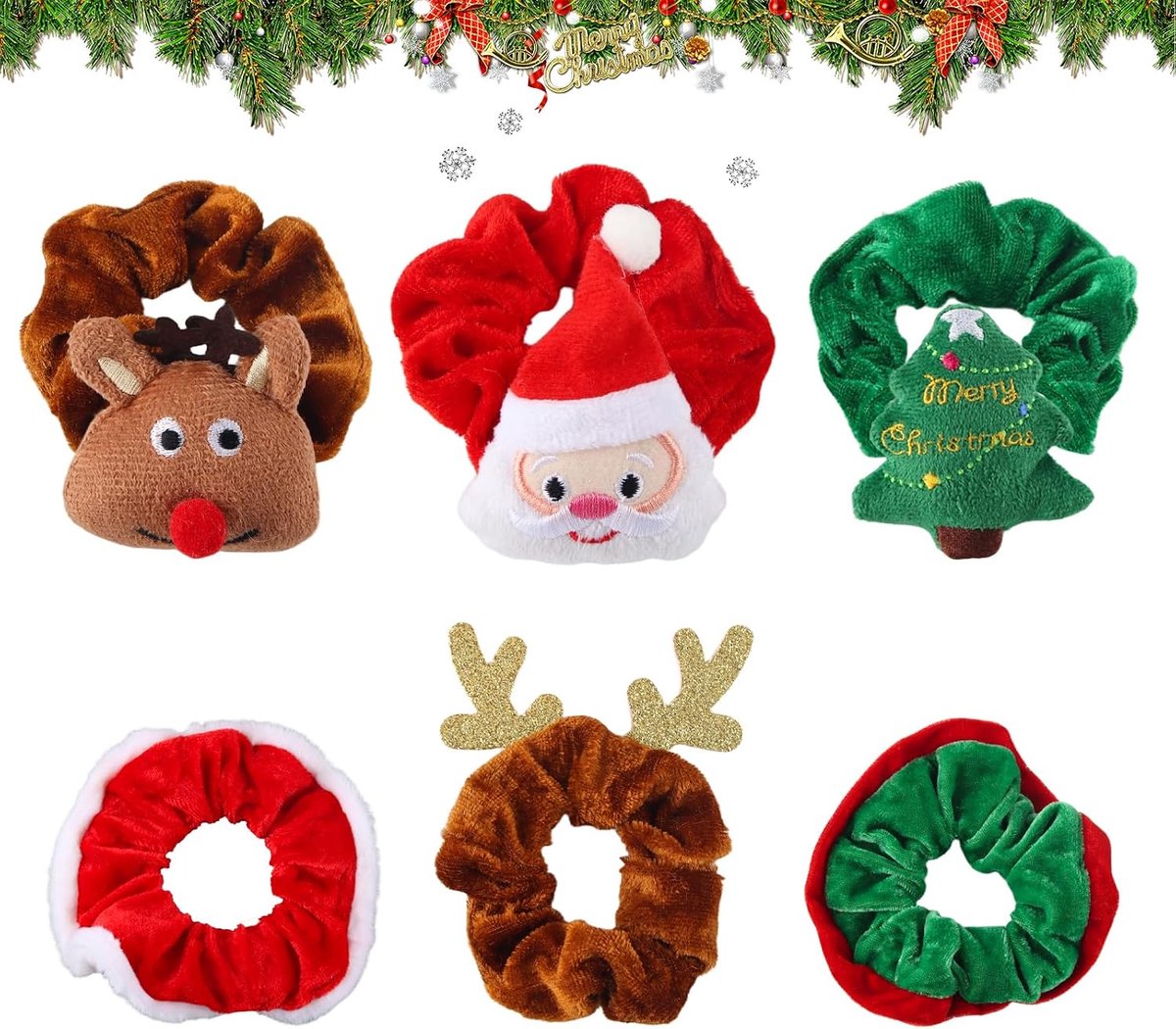 CIYIN Scrunchies Christmas Hair Bobbles Elastic Hair Bobbles Christmas Hair Bobbles with Reindeer, Tree Santa Designs - ShopVlot
