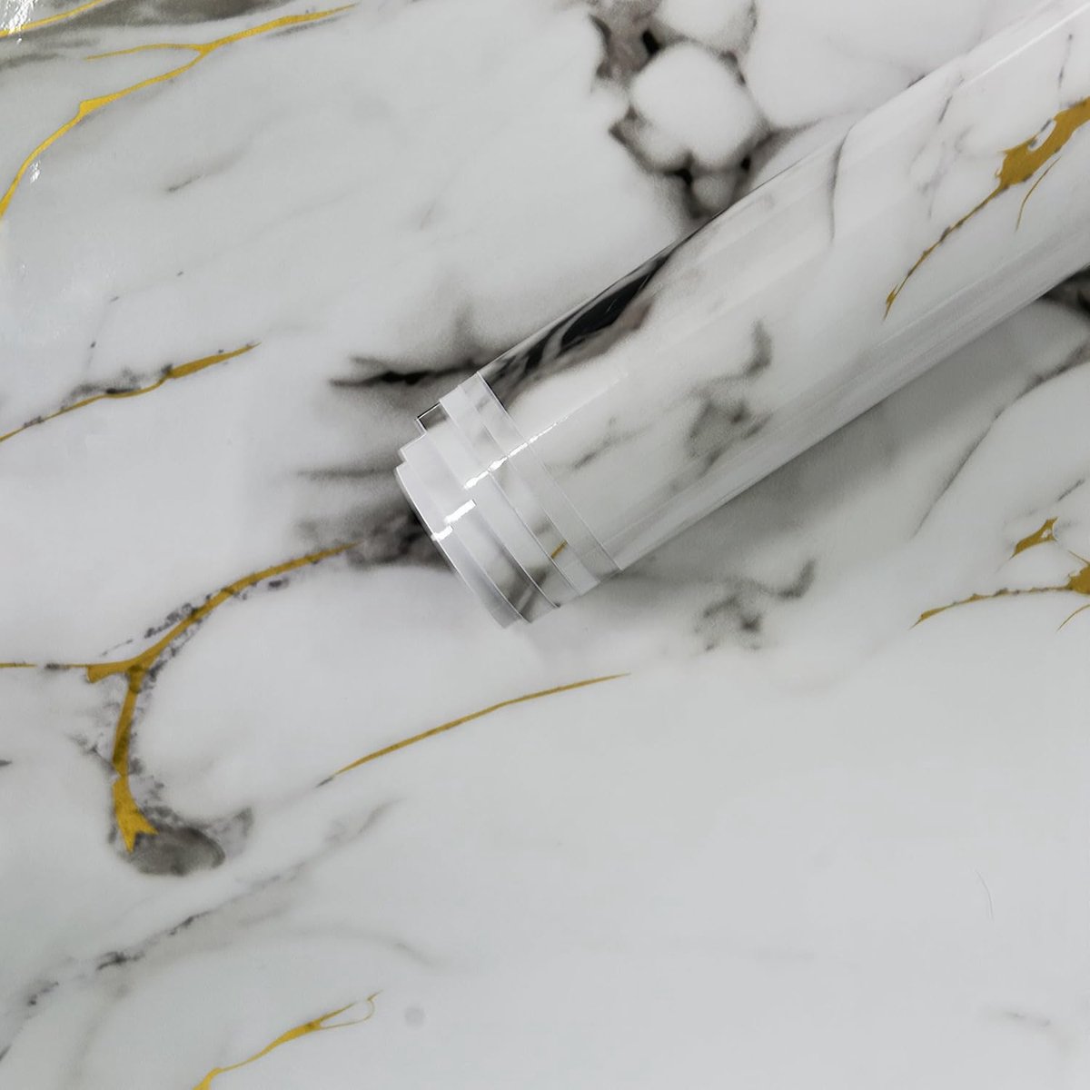 TOTIO Self-Adhesive Marble Film High Gloss White Gold Adhesive Film Marble Furniture Film Vinyl Glossy Cabinet Film - ShopVlot