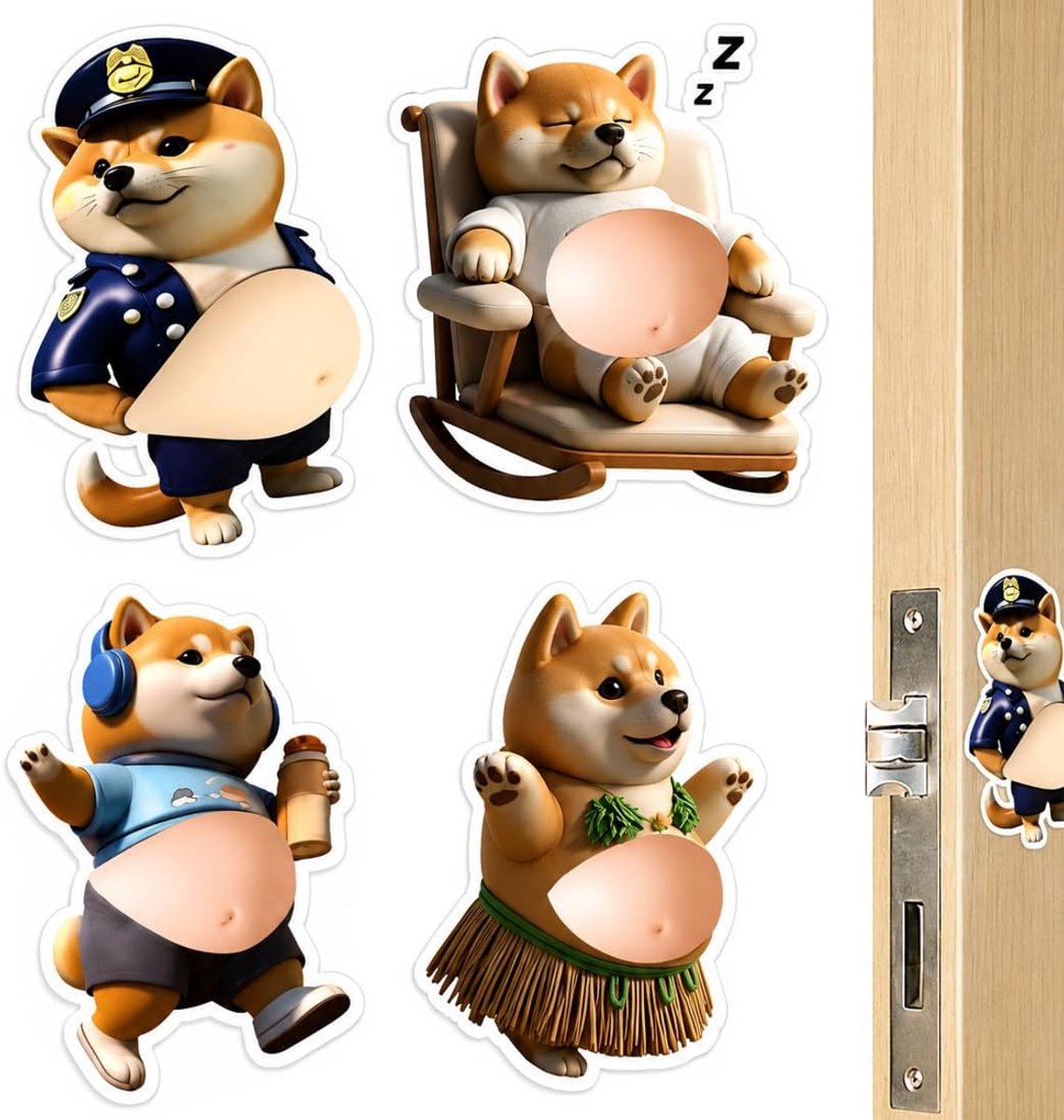 4 stuks deurstoppers, deurstopper, muurbuffer, stootbescherming, zacht rubber, vloerstickers met Shiba Inu design - ShopVlot