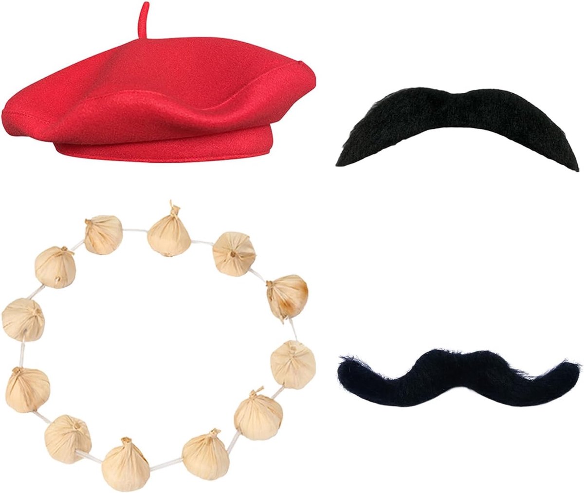 4 Piece Taoist Performance Set, Artificial Garlic Garlic Garland, Beret, Adhesive Beard, Mask Costume, Suitable for - ShopVlot