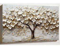 PIGPIGFLY Flowers Tree of Life Painting - 30x40cm Framed Canvas Wall Art, Blossom & Nature Abstract Art for Bedroom & - ShopVlot