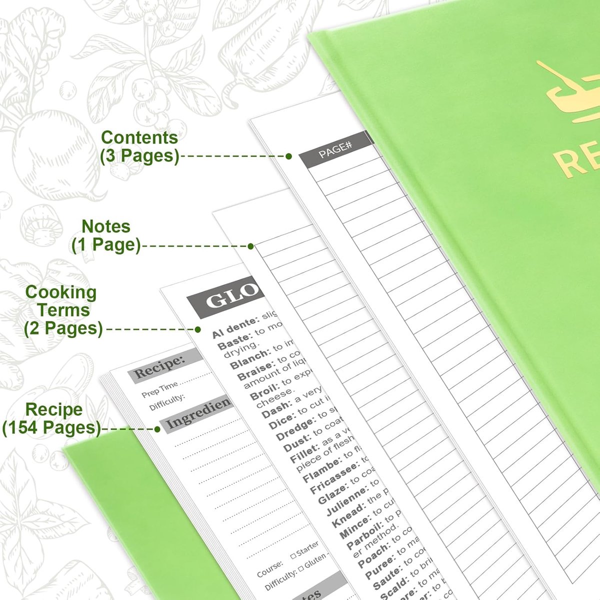 Blank recipe book to write in your own recipes, stylish hardcover recipe notebook, 7" x 9.6" recipe diary for cooking - ShopVlot