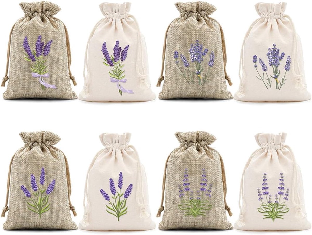 8 Pcs Lavender Bags, White and Linen, Lavender Dryer Bags, Cotton Linen Lavender Bag, with Drawstring for Lavender - ShopVlot