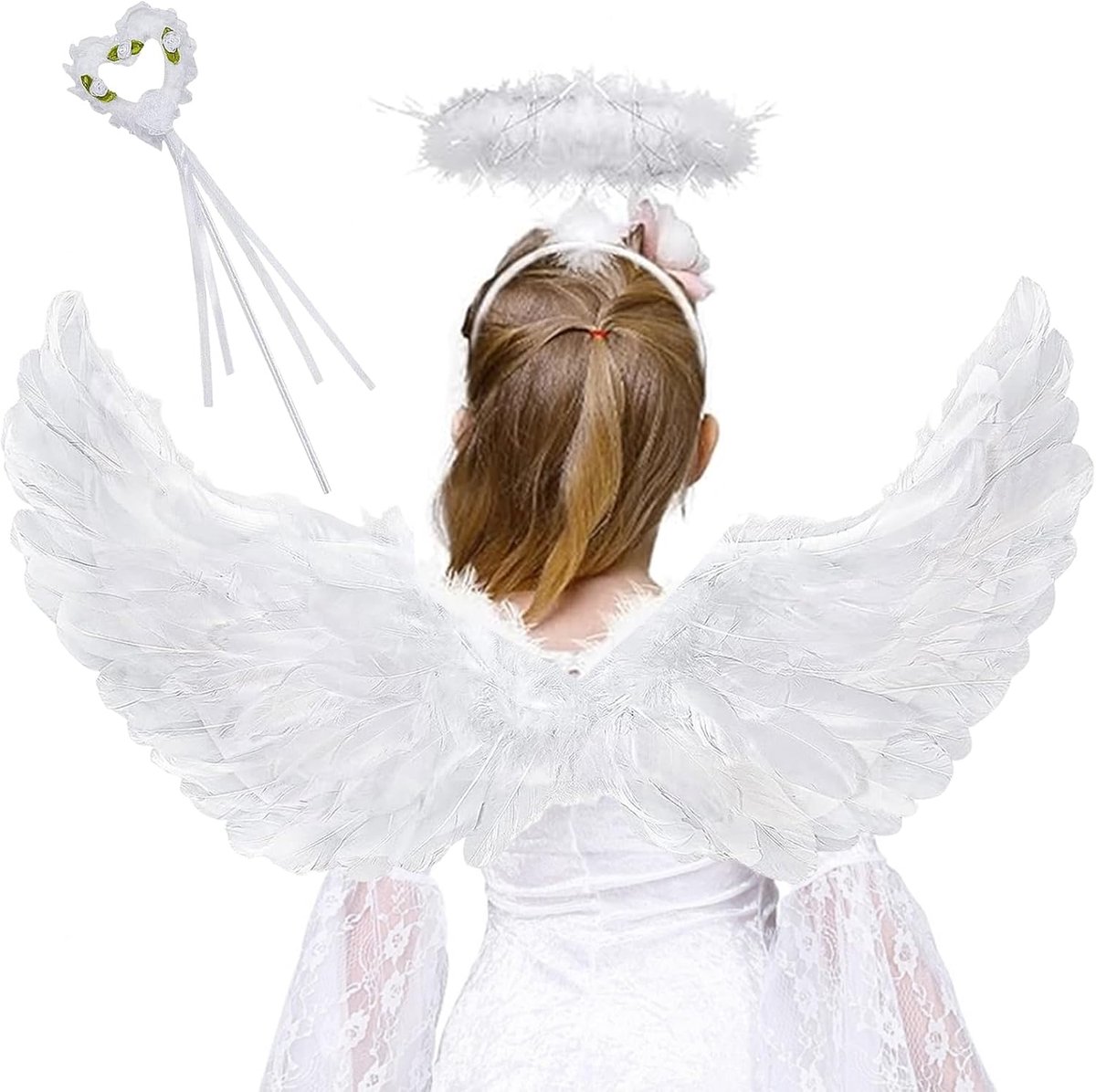 Angel Wings White 3 Pieces Angel Costume Wings with Halo Magic Wand Angel Wings Costume for Women Girls Children Angel - ShopVlot