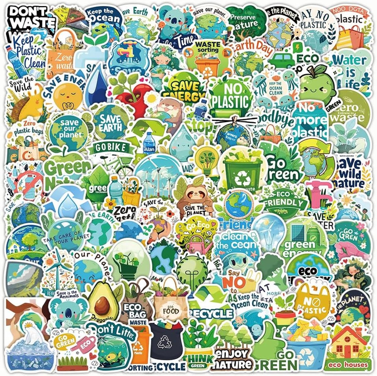 Earth Earth Earth Vinylstickers, milieubescherming, voor jongeren en volwassenen, set van 200 stuks, voor auto - ShopVlot