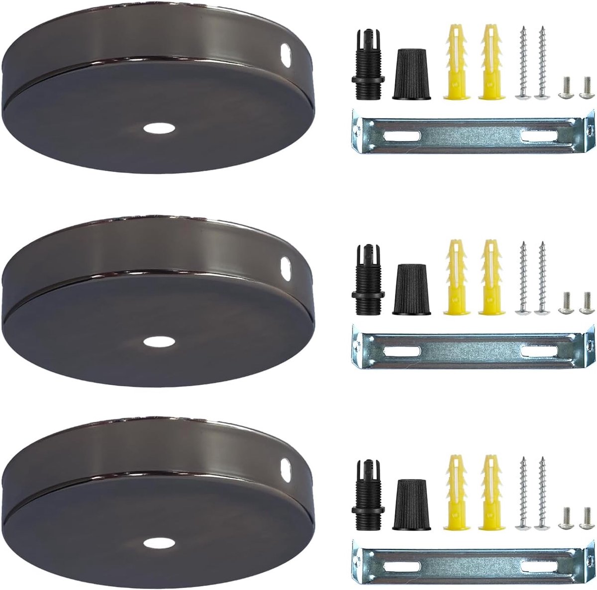 Metal Cable Cover 100x2mm Black 3 pcs. Round Ceiling Box/Dividing Canopy with Strain Relief & Clamp Nipple (Prof. - ShopVlot