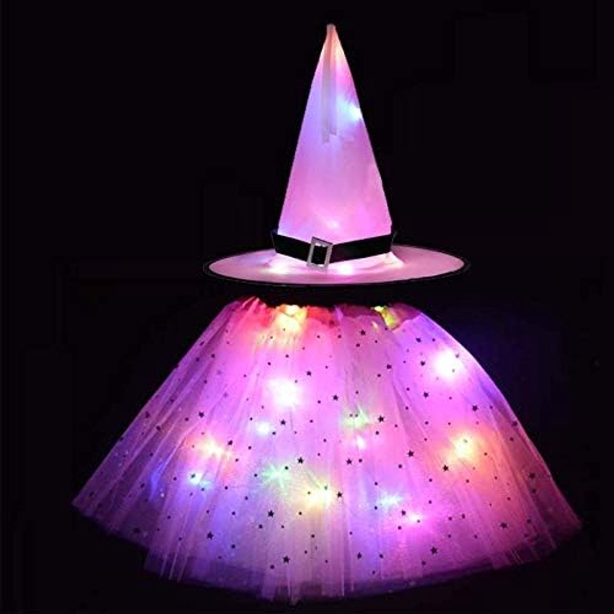 Halloween Costume Girls with LED Lights - Luminous Skirt and Witch Hat - Purple, Black - ShopVlot