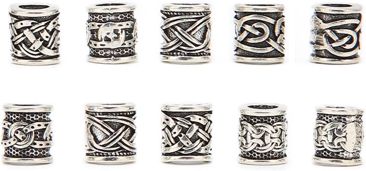 Antieke Noorse Haarbuis Kralen, 10 Stuks, Scandinavische Symbolen voor Haar- en Baardvlechtaccessoires, Metaal Kralen voor Creatieve Vlechtprojecten