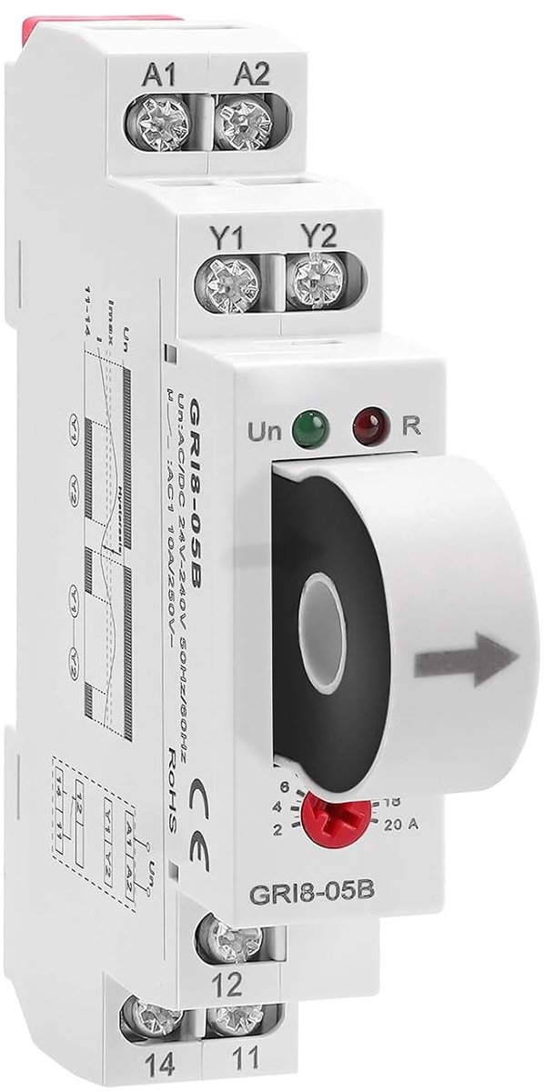 DeWin Transit relay, overcurrent/undercurrent monitoring, adjustable current 2 A-20 A (GRI8-05B) - ShopVlot