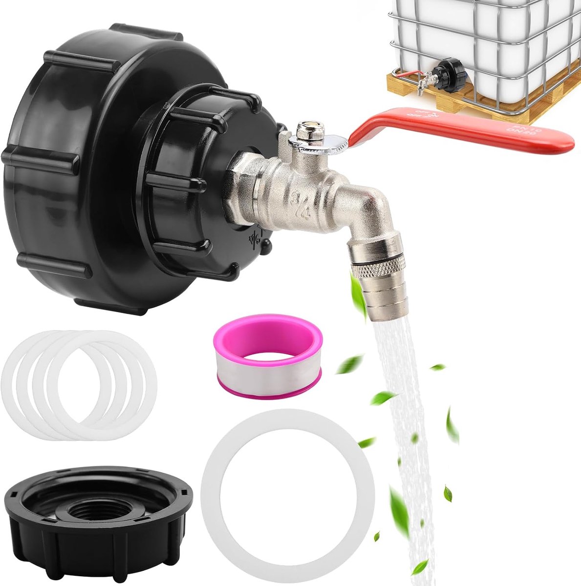 IBC Drain Tap IBC Tank Accessories, IBC Water Tap 3/4 Inch Hose Connector, IBC Adapter S100 x 8/S60 x 6, Coarse - ShopVlot