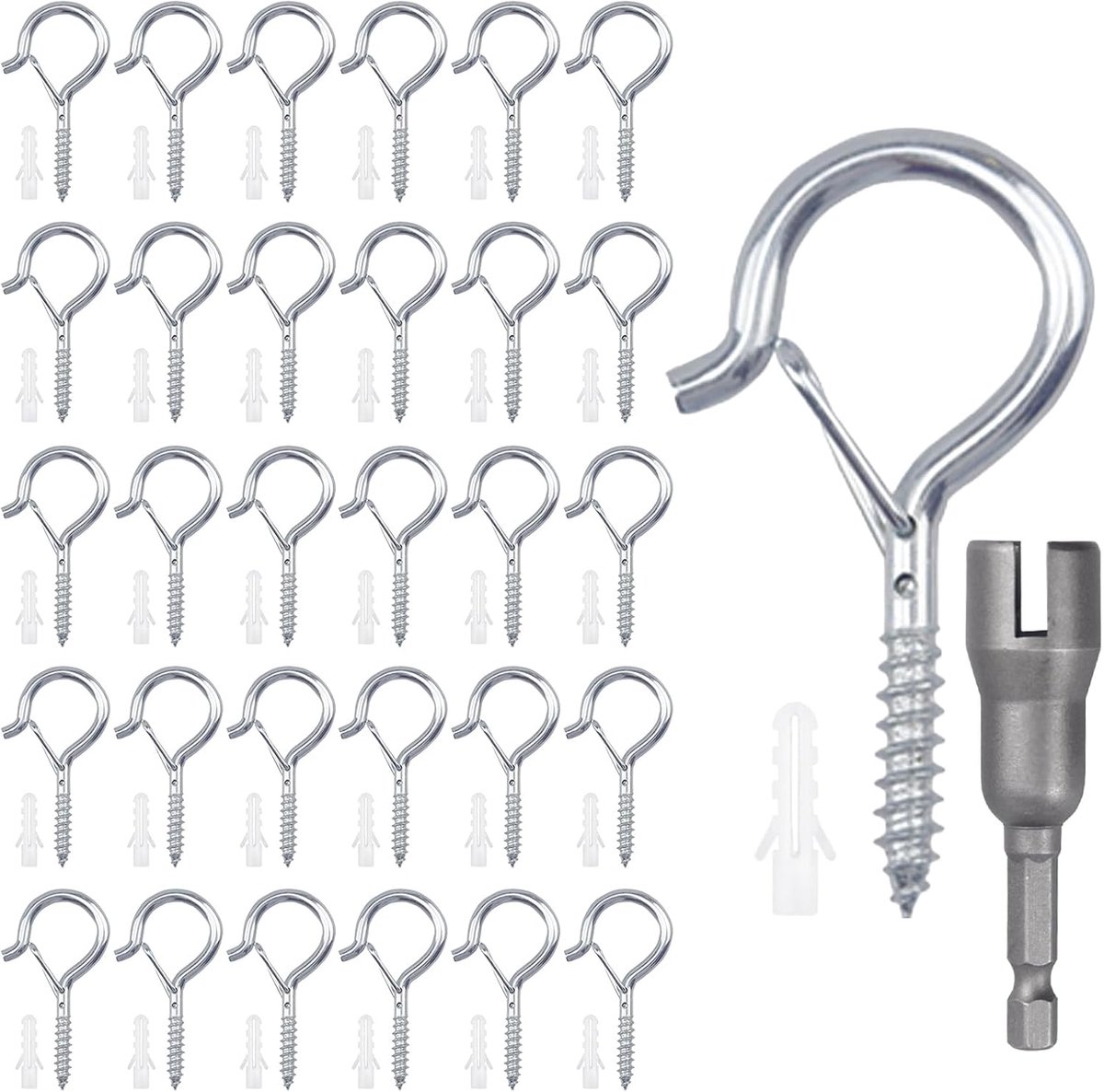 NAMIS Pack of 30 Hooks for Screws, Hook Screws with Fuse, Screw Hooks Silver, Screw Hooks Stainless Steel for Hanging - ShopVlot