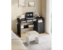 Hzuaneri bureau 108 x 50 cm, zwart, 1 deur – minimalistisch, stevig. Geschikt voor kantoor, werkkamer of slaapkamer. 108 x 50 cm, zwart