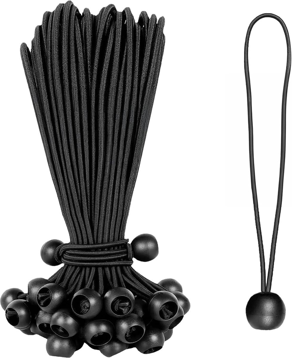 0XBIT Elastische spanband, 30 stuks Spanband voor dekzeilen, 20 cm Elastische spanband met kogel, Zwart, voor - ShopVlot