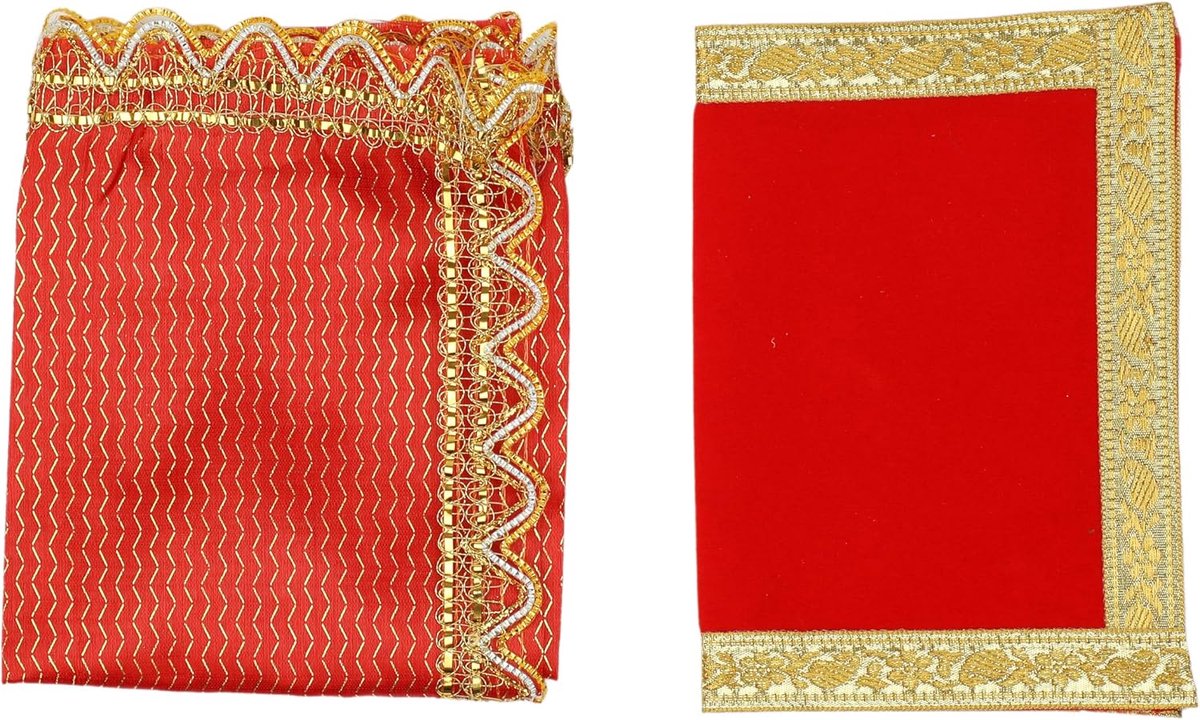 Set of 2 Decorative Small Chunari Chunar Cloth and Pooja Mat Aasan for Pooja Multipurpose Indian Traditional Festival - ShopVlot