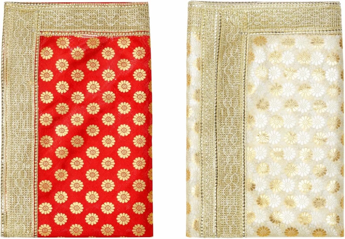 Decorative Chunari Artificial Silk Pooja Chunari(Size:-40"X20") Chunni Indian Traditional Festival Laxmi Poojan - ShopVlot