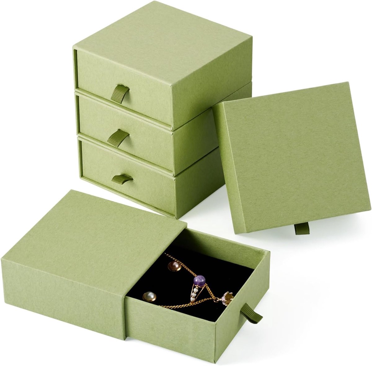 Crafans 5pcs Mini Drawer Jewelry Paper Boxes Dark Green 9.5cm Square Jewelry Packaging Boxes Portable Drawer Style - ShopVlot
