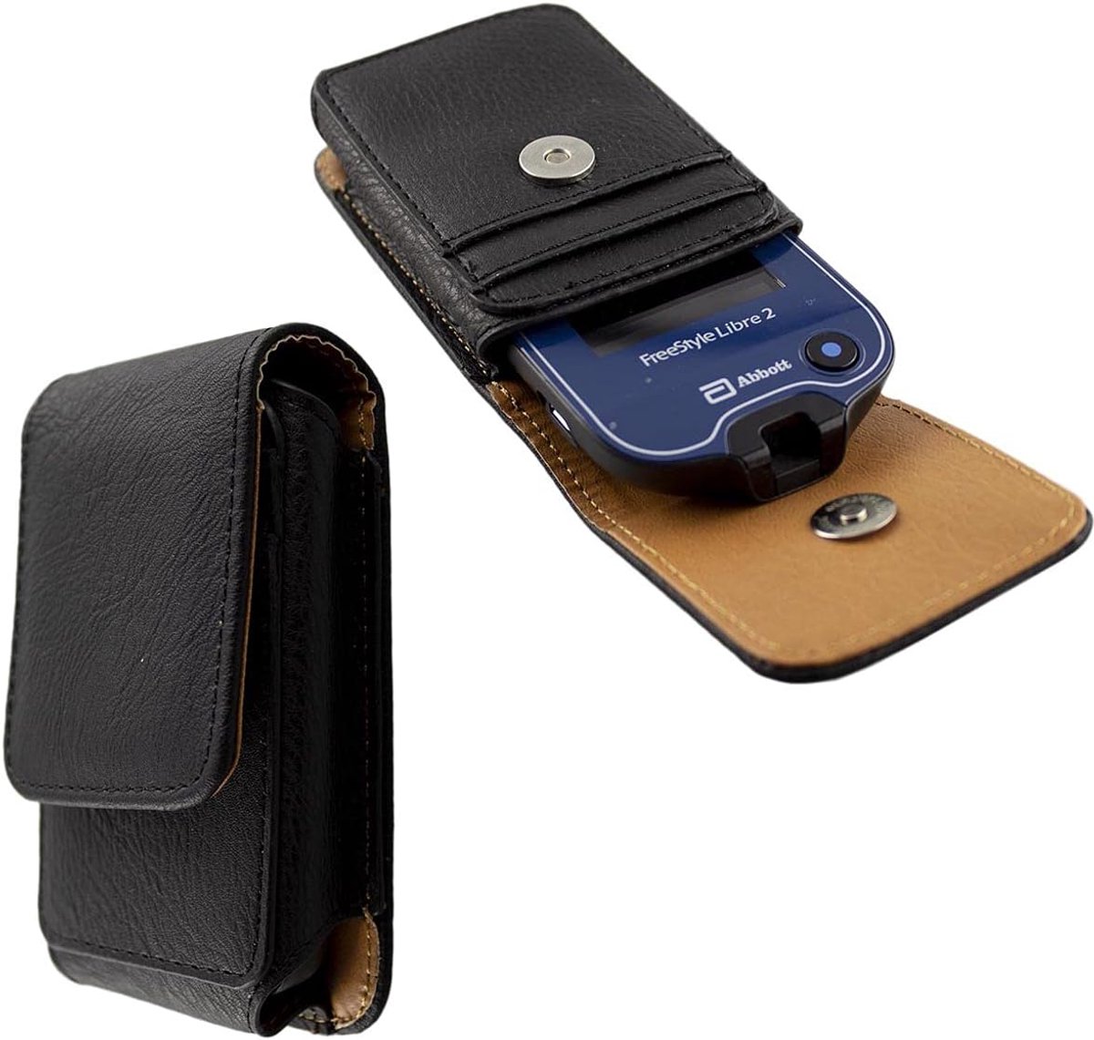 Caseroxx Leather Bag with Belt Loop for Freestyle Libre 1/2 / Insulinx / 14 Day (Black) - ShopVlot