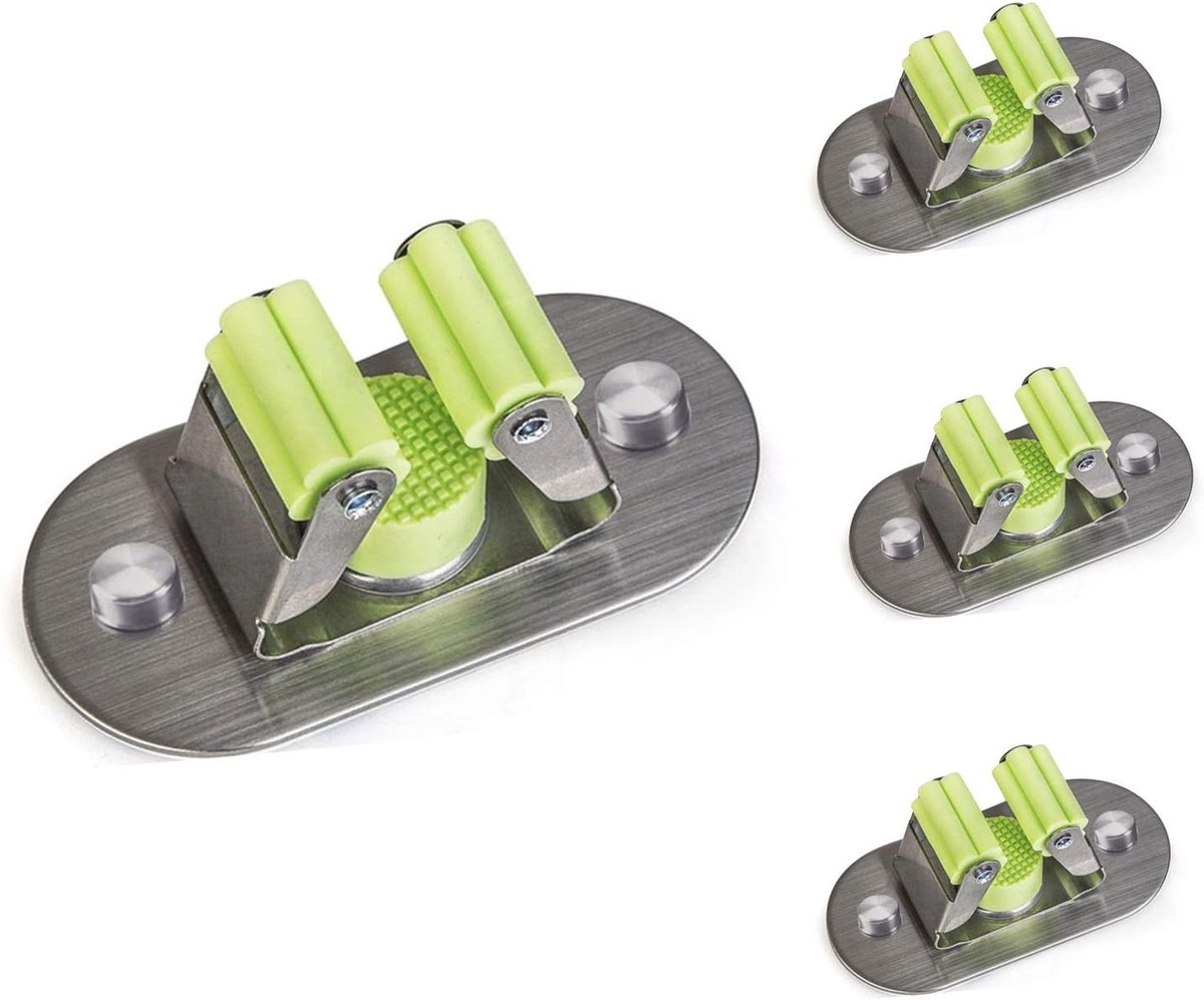 Multifunctional Wall Broom Holder, Screw Drills and Adhesive Mop Holder, 304 Brushed Stainless Steel for Hanging - ShopVlot