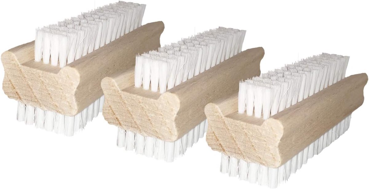 Set of 3 nail brushes with white bristles, hand brush made of wood, hand wash brush, brush for hand, nails, fingers - ShopVlot