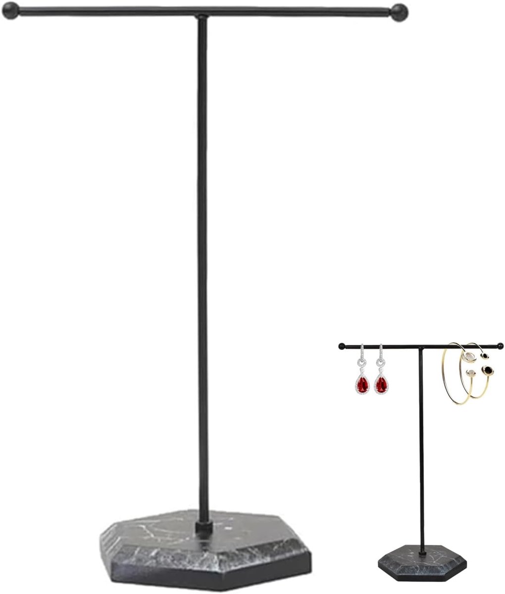 Jewelry Organizer Stand, Hanging Jewelry Organizer, Metal T-Bar Jewelry Stand, Jewellery Display Stand with Marbled - ShopVlot
