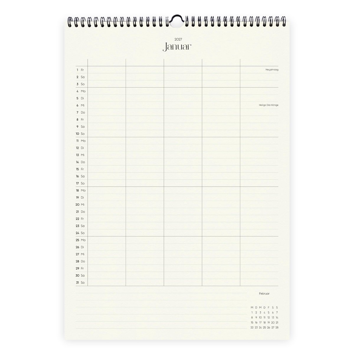 etmamu 1110 Wandkalender A3, 2026, Columns 30 x 42 cm, maandkalender met feestdagen, spiraalbinding, familieplanner en - ShopVlot
