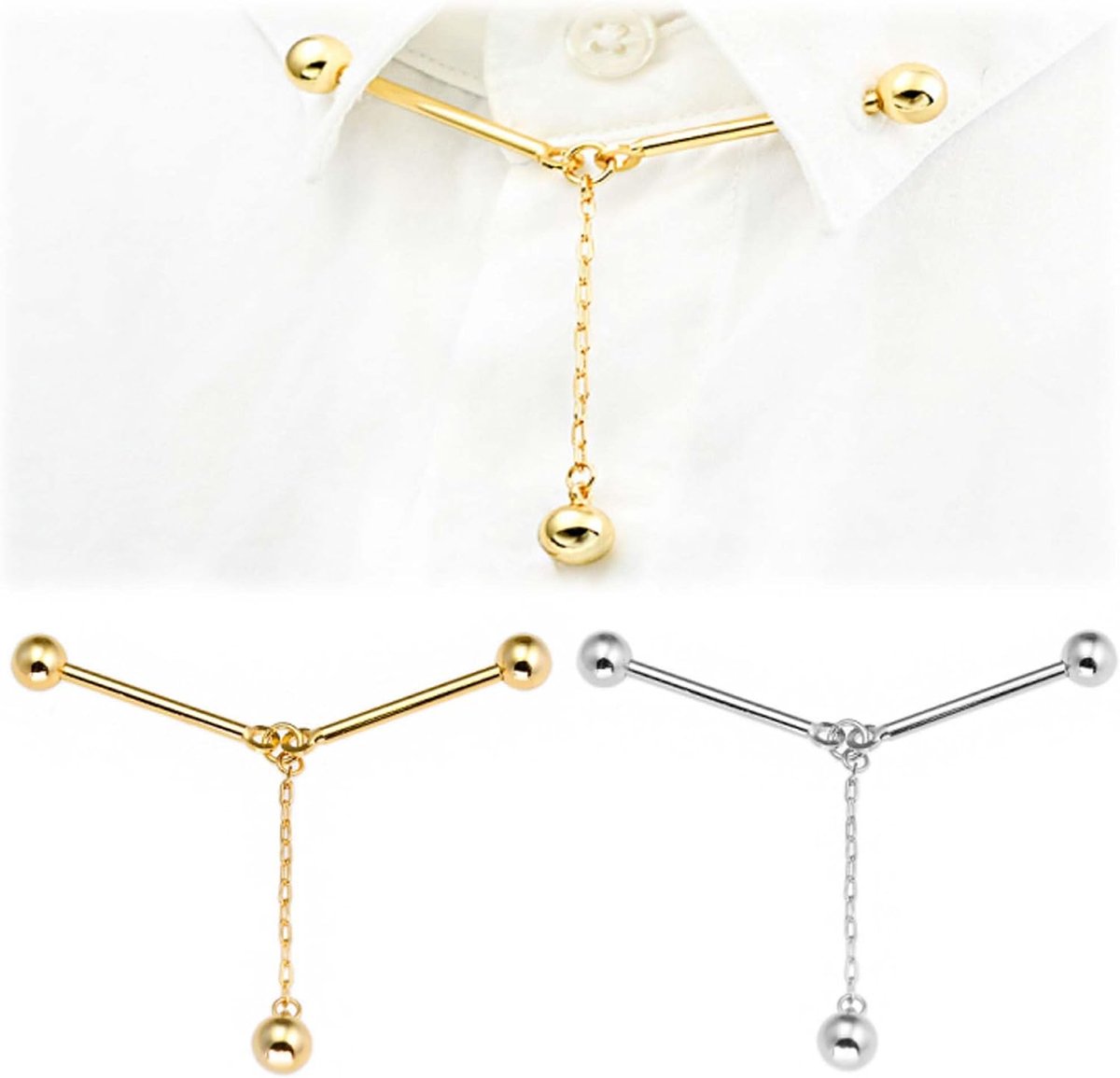3 Pcs Collar Pins, Tie Collar Pin, Mens Shirt Collar Clip Collar Bar with Chain, Tie Pins for Men Suit Accessories - ShopVlot