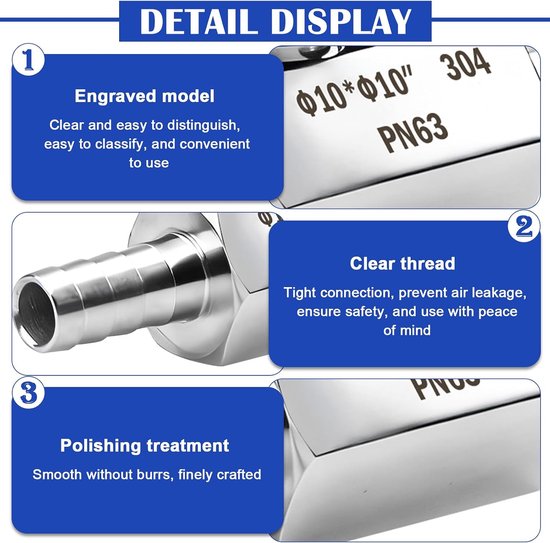 2 Pcs 10mm Barbed Ball Valve, Stainless Steel, Shut-Off Valve, Pagoda Hinge for Water, Gas, Oil, Fuel, Drip - ShopVlot — afbeelding 2