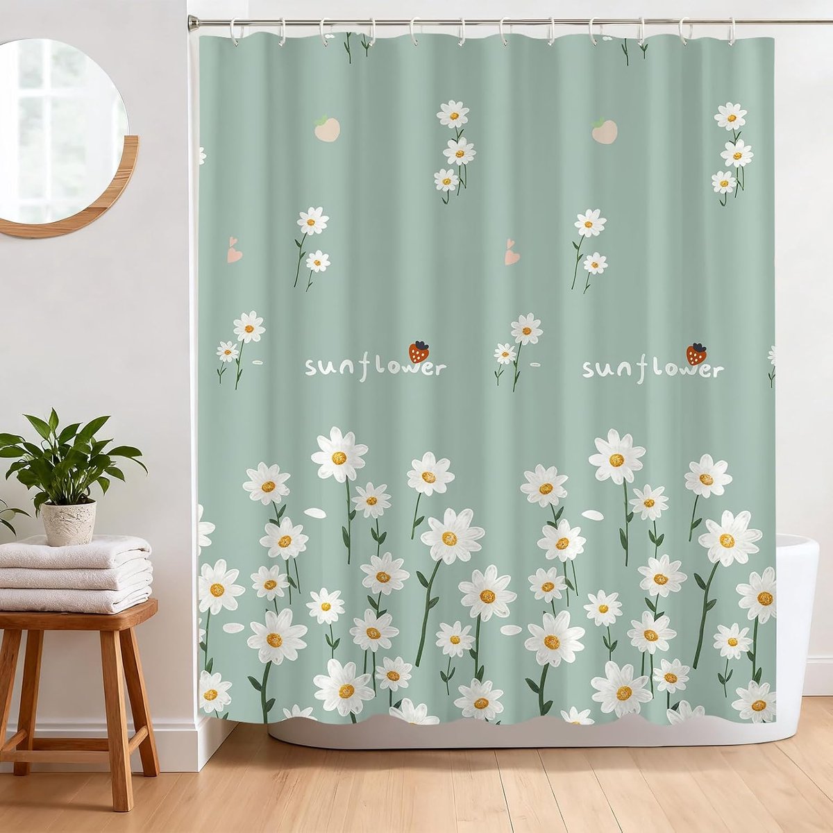 Cartoon Daisy Shower Curtain Waterproof and Thickened Fabric Bathroom Curtain for Bathroom and Balcony 180x180cm - ShopVlot