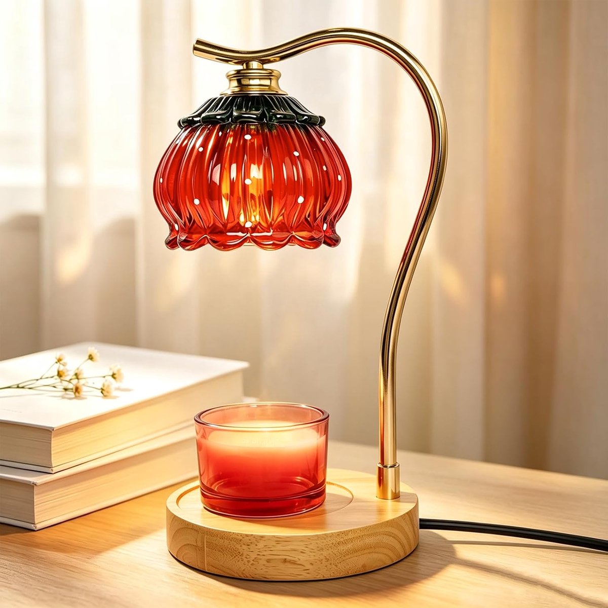 aardbeienkaarsenverwarming, kaarswarmlamp - Met 2 gloeilampen, kaarswarmlamp met timer en dimmer voor geurkaarsen - ShopVlot