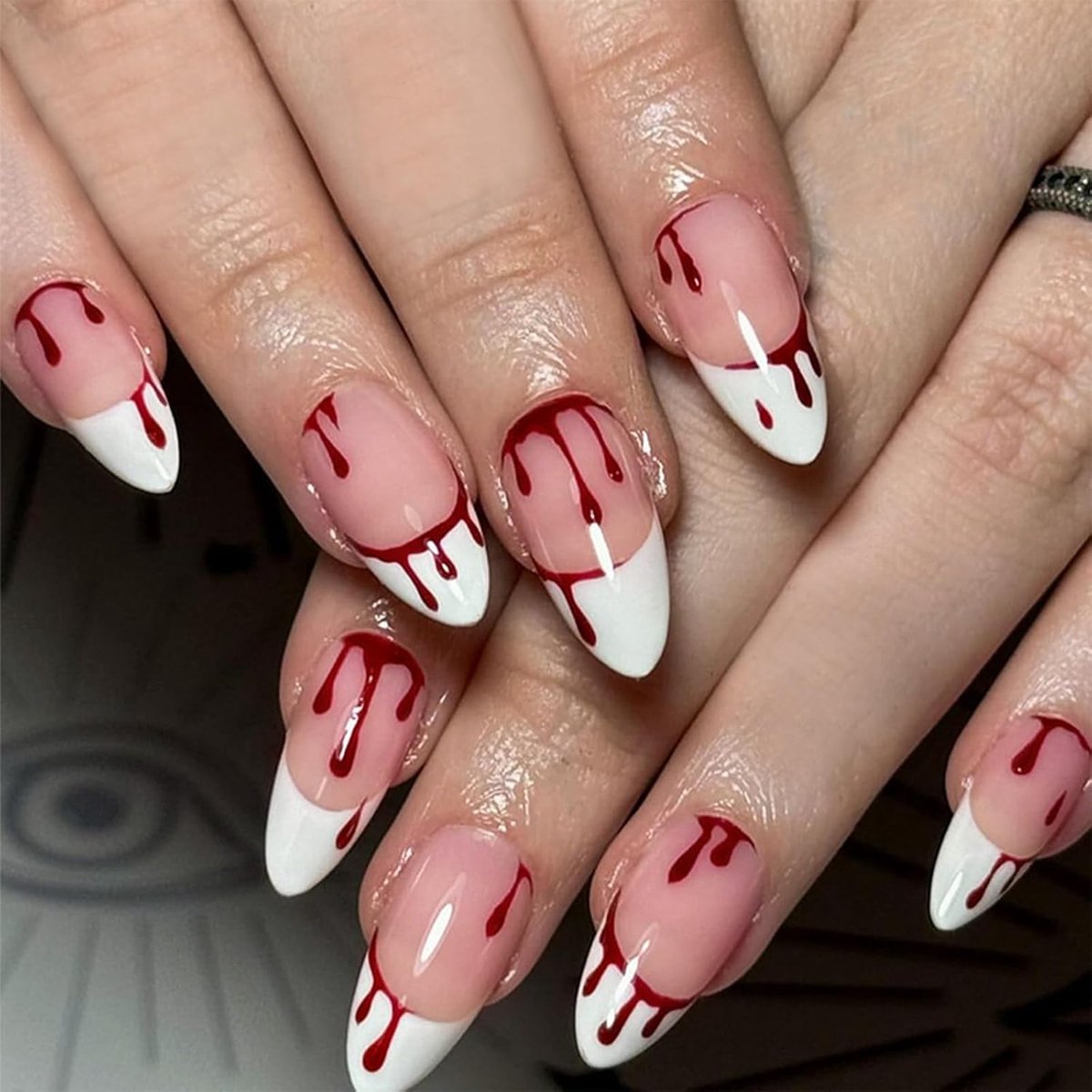 24 stuks press-on nagels, bloedrood, horror, zelfklevend - Zelfklevende kunstnagels in bloedig ontwerp - ShopVlot