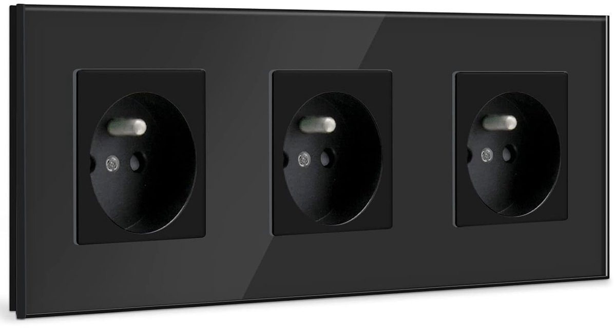 BSEED 3-Way AC Socket, 16A, Crystal Glass Panel, French Standard, Wall Socket, Black - ShopVlot