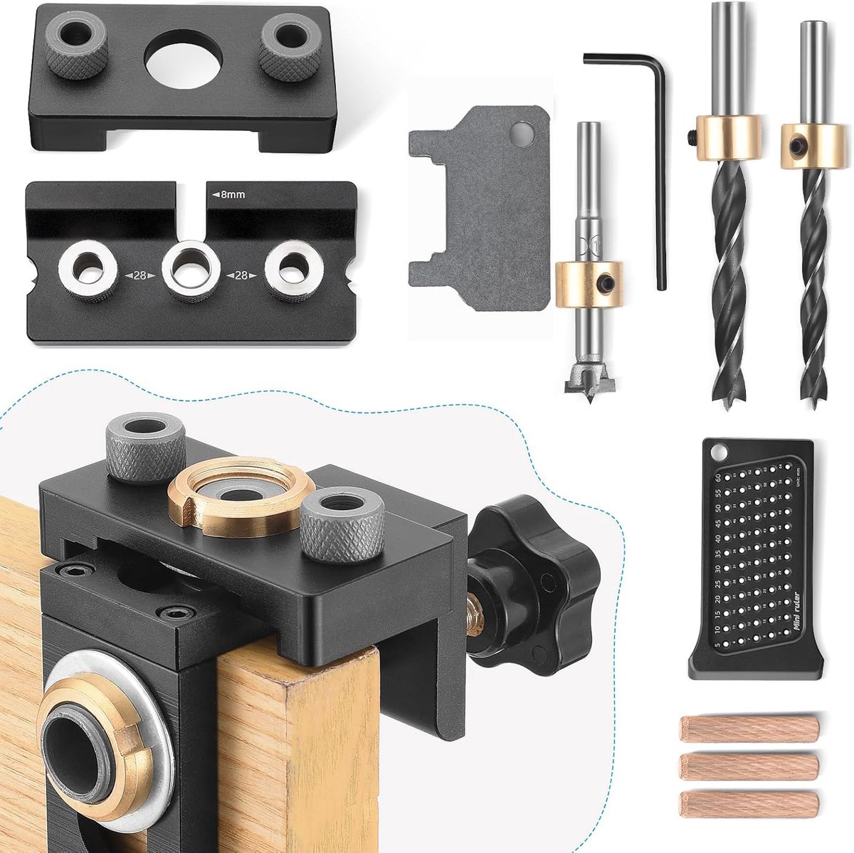 8/10/15 mm drill template, 3-in-1 wooden drill guide set with positioning clip, adjustable drill guide finder and scale - ShopVlot